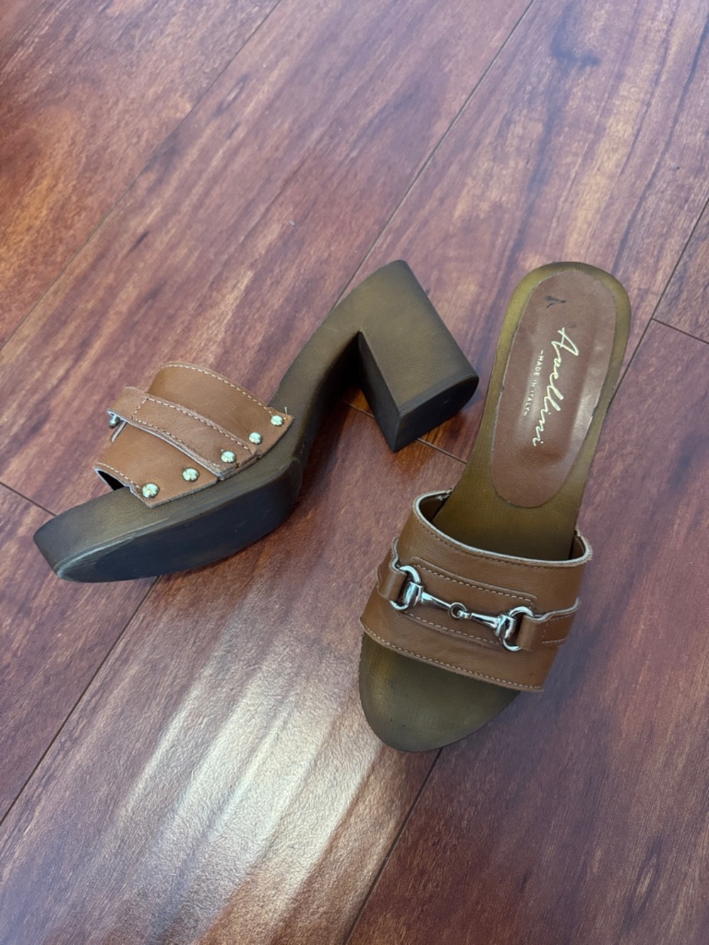 Brown Block Heel Slide